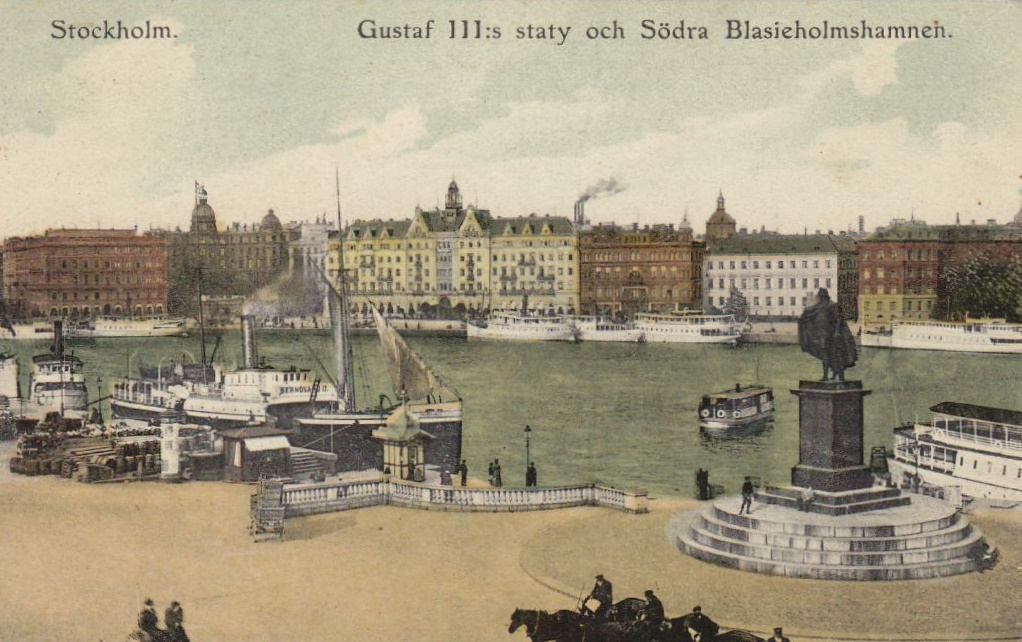 Före Stockholms Undergång  Gustav_III_staty_och_Södra_Blasieholmshamnen